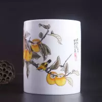 陶瓷创意收纳毛笔筒 艺术品摆设个性文房四宝收藏复古笔筒 三维工匠 鸿运满堂