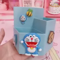 韩国小清新卡通多功能创意可爱笔筒简约塑料DIY手工办公桌面收纳 三维工匠 蓝色叮当头