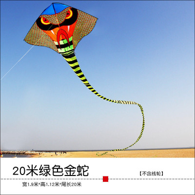 潍坊风筝2020新款长尾金蛇大蛇青蛇成型三角微风易飞T164创意 三维工匠 40米橘色金蛇+800米蓝白线轮