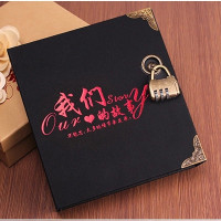 密码锁相册DIY手工韩国创意礼品闺蜜生日情侣粘贴式影集送洗照片 三维工匠 麻布款草绿色+插袋+礼盒