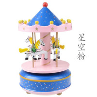 旋转木马八音盒情人节手工木质生日儿童旋转音乐盒diy 三维工匠 星空红[礼盒装][无需装电即可唱歌]