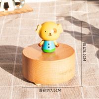旋转小动物木质发条机芯音乐盒创意迷你八音盒摆件女生生日礼品 三维工匠 亚特狗