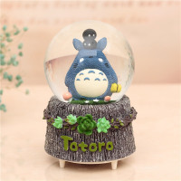 龙猫发光水晶球无脸男音乐盒八音盒送闺蜜女朋友男孩生日摆件 三维工匠 小恐龙绿-中号-手摇飘雪音乐-彩灯