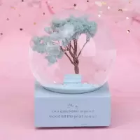 创意樱之花四季飘雪花彩灯水晶球音乐盒八音盒情人少女心生日 三维工匠 大号音乐彩灯+手动飘雪-蓝色