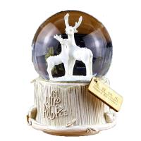 情侣麋鹿音乐盒水晶球摆件雪花水晶灯发光可爱八音盒男女生日 三维工匠 红色佩佩猪B(大号