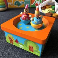 木质旋转音乐盒八音盒 上弦怀旧玩具儿童宝宝小丑音乐玩具 三维工匠