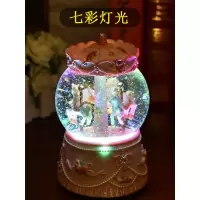 三维工匠旋转木马水晶球音乐盒八音盒雪花送儿童女孩生日女生天空之城 三维工 甜蜜粉:机械款(小号)+自飘雪花+七彩灯光(天