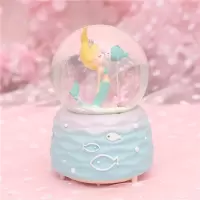 美人鱼公主水晶球雪花旋转音乐盒八音盒送女孩儿童生日教师节 三维工匠 浪漫人鱼-粉-自飘雪-音乐-彩灯大号