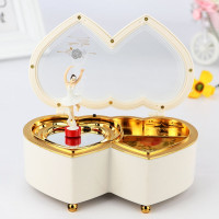 音乐盒八音盒女生旋转跳舞芭蕾孩公主儿童生日饰品首饰盒 三维工匠 小号套餐2--双心音乐盒白色+天空之城/配饰品