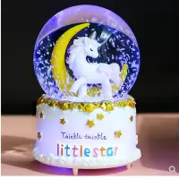 浪漫雪花水晶球自动飘雪送老师女生生日八音盒旋转木马音乐盒 三维工匠 内旋转自动飘雪彩虹马大号