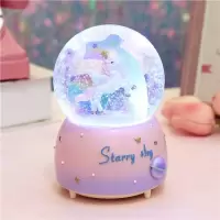 飘雪花水晶球音乐盒摆件送男女朋友小孩子儿童生日新年小礼品 三维工匠 独角兽回眸+音乐+彩灯中号