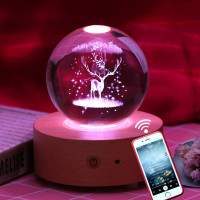 创意生日水晶球蒲公英木质音乐盒八音盒送女生女孩520情人节 三维工匠 四叶草+蓝牙灯座(不旋转)