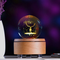创意生日情人节送女生七夕水晶球木质音乐盒八音盒送女生女孩 三维工匠 一鹿有你+新款蓝牙音乐盒(旋转+内存卡)