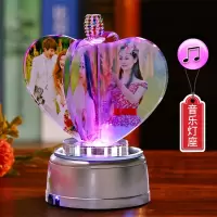 水晶球旋转天空之城音乐盒八音盒女生生日diy照片定制送女孩 三维工匠 方形相册+七彩发光+MP4蓝牙底座