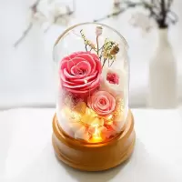 巨型玫瑰永生花玻璃罩旋转音乐盒八音盒木质蓝牙音箱女友生日 三维工匠 浅蓝色玫瑰普通款上发条音乐盒(旋转+灯光,无蓝牙)