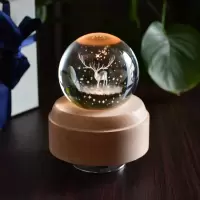 麋鹿水晶球音乐盒摆件天空之城送男女孩创意生日母亲节礼定制 三维工匠 气泡球+经典暖光灯座