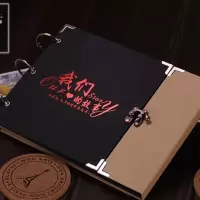 纽扣手工diy相册粘贴式影集相薄 创意浪漫情侣纪念册生日 三维工匠 纽扣[黑色爱心]送礼包+礼盒