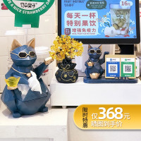 创意开业礼品猫摆件店铺服装店开张个性收银台装饰二维码 三维工匠 猫+发财树(金色)