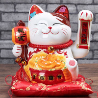 猫摆件自动招手店铺开业陶瓷大号电动摇手发财猫家居创意礼品 三维工匠 10寸进宝款猫