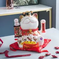 陶瓷摇手猫摆件自动招手店铺开业进宝发财猫家居乔迁礼品 三维工匠 千客万来高29cm(插电+电池)猫