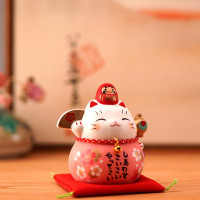 日本达摩猫陶瓷摆件店铺开业升职送人结婚生日 三维工匠 大号对猫&高14CMCM(储蓄罐)猫
