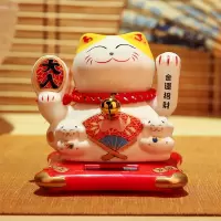 太阳能猫小摆件汽车车载内饰创意开业礼品办公室摇手自动招手 三维工匠 大福宝盆[太阳能摇手]猫