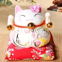 猫摆件 小号日式陶瓷存钱储蓄罐迷你办工桌汽车饰品创意 三维工匠 7寸-中号财源滚滚(高18cm)