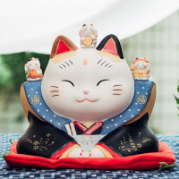 日本猫摆件七福神发财猫陶瓷日式开业生日结婚车载 三维工匠 大号(有储蓄罐)&21CM