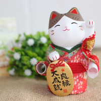 正品日本小号猫陶瓷摆件生日结婚开业创意家居摆件 三维工匠 站款满愿大成就(带玻璃罩)