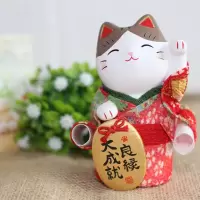 正品日本小号猫陶瓷摆件生日结婚开业创意家居摆件 三维工匠 健康大福寿对猫(小号)
