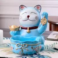 摆件店铺开业礼品家居装饰品客厅玄关收纳盘储存罐存钱罐 三维工匠 蓝色