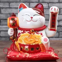 猫摆件电动摇手发财猫陶瓷大号家居店铺开业创意摆件礼品 三维工匠 12寸进宝