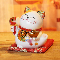 猫摆件小号发财猫店铺开业创意礼品收银台陶瓷日本存钱储蓄罐 三维工匠 4.5寸钱多多白色猫