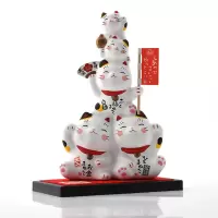日本濑户烧叠罗汉猫咪猫摆件开业生日结婚 三维工匠 1371锦彩福气猫大号高约14CM