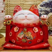 猫摆件 开业礼品陶瓷家居店铺发财猫创意存钱储蓄罐 三维工匠 进宝猫