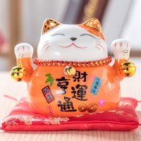 猫存钱罐家用摆件开业客厅小号储蓄收银台创意陶瓷日本发财猫 三维工匠 4.5风生水起猫