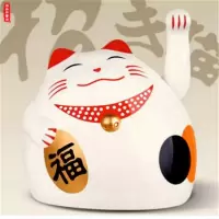 电动摇手猫摆件塑料装电池汽车摆件电视情侣恋爱先生同款礼品 三维工匠 白色猫