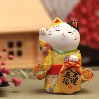 日本猫摆件 开业结婚生日女友送礼客厅装饰猫摆件 三维工匠 粉招福7417(10cm)