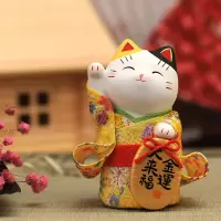 日本猫摆件 开业结婚生日女友送礼客厅装饰猫摆件 三维工匠 蓝健康7418(10cm)