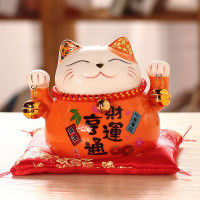 猫摆件小可爱办公室家居客厅桌面装饰小号日式迷你陶瓷存钱罐 三维工匠 4.5寸锣豉