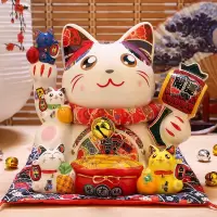 猫摆件开业大小号店铺收银台家居礼品陶瓷存钱储蓄罐 三维工匠 9寸风生水起猫