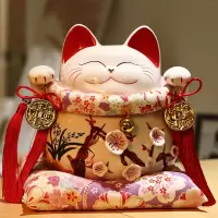 猫存钱罐大号陶瓷储蓄罐日本店铺开业创意礼品猫摆件礼品 三维工匠 10寸算盘紫樱棉垫猫