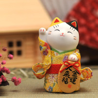 日本猫陶瓷摆件生日结婚开业创意摆件家居饰品 三维工匠 粉福运坐猫&高约7CM