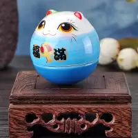 猫不倒翁陶瓷摆件家居办公摆饰生日七夕送女朋友 三维工匠 SC53197福滿不倒翁