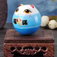 猫不倒翁陶瓷摆件家居办公摆饰生日七夕送女朋友 三维工匠 SC53209除惡運不倒翁-黑猫
