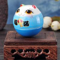猫不倒翁陶瓷摆件家居办公摆饰生日七夕送女朋友 三维工匠 SC53195金運不倒翁猫