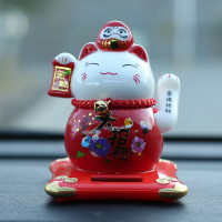 猫太阳能摇手汽车摆件陶瓷小可爱创意车内装饰礼品 三维工匠 3.5寸红猫(太阳能摇手)猫