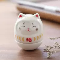 猫摆件桌面创意可爱生日女生情人节陶瓷迷你达摩不倒翁 三维工匠 FJ新五色不倒翁-5色一套猫