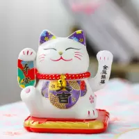 太阳能猫车载摆件摇手小号日式陶瓷创意汽车家居饰品生日 三维工匠 财源滚滚太阳能摇手猫