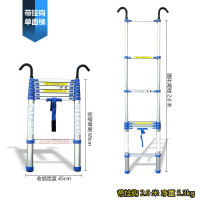 便携铝合金伸缩梯家用 梯子带钩工程升降梯多功能折叠楼梯 三维工匠 带挂钩蓝色单面直梯4.4米收缩至93厘米家用梯